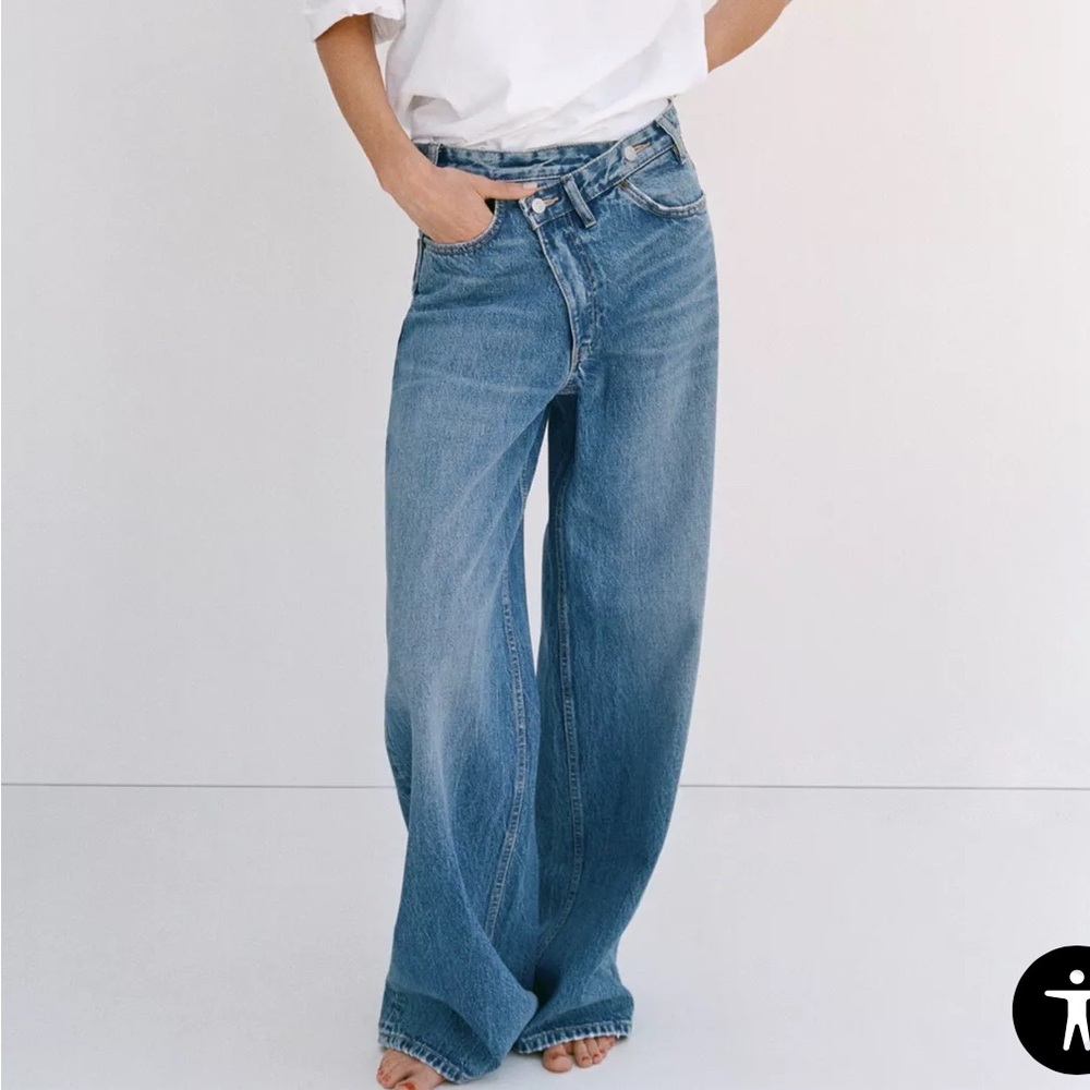 Zara High Waist Crossover Waist Wide Leg Jeans